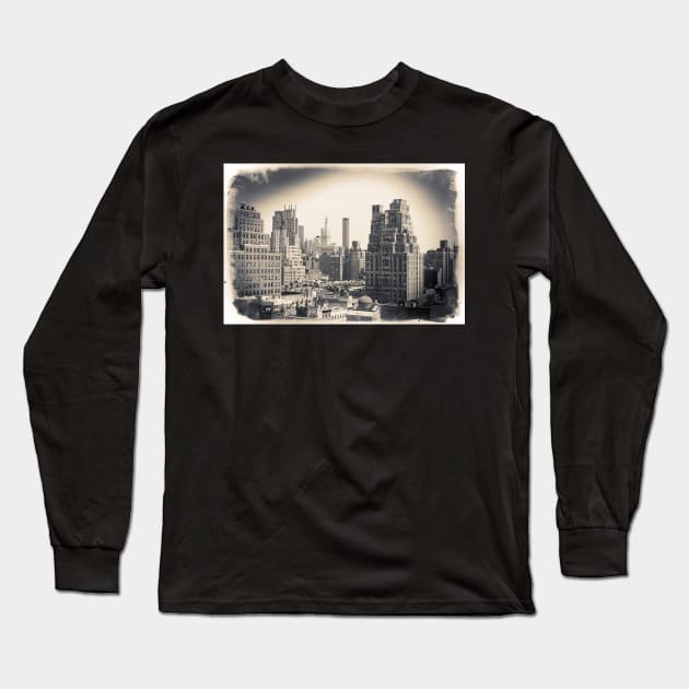 Postcard in black and white, Midtown Manhattan skyline Long Sleeve T-Shirt by Reinvention